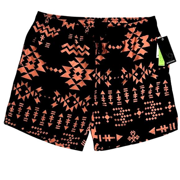 Burnside Swim Trunks Men XL Dark Navy Geometric Print Drawstring Beach Quick Dry - Picture 1 of 12
